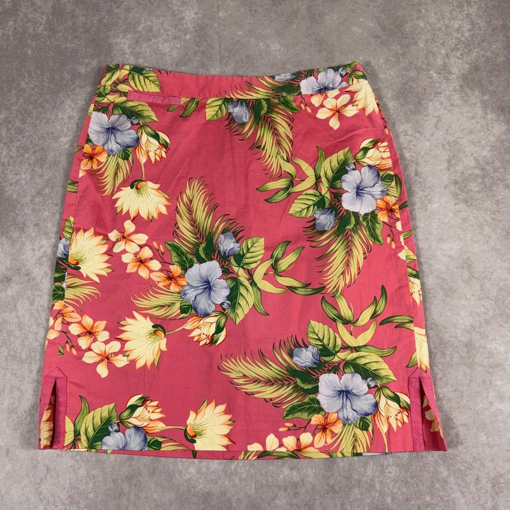 Tommy Bahama Hibiscus Floral Cotton Stretch Mini Pencil Skirt 6 Pink Tropical - Picture 1 of 7